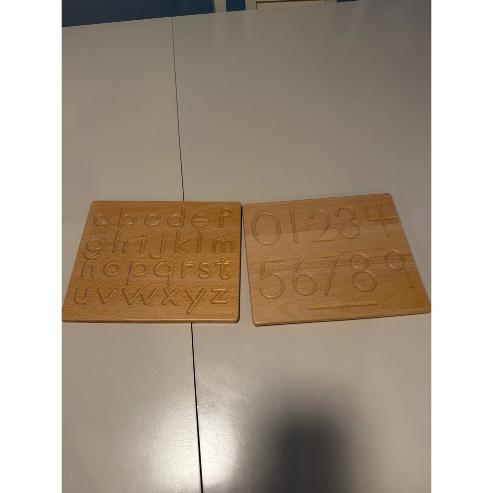 wooden Montessori-style letter and number tracing board set of 2‎ no writing pen